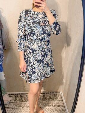 Reiss Annie Floral Mini Dress Blue